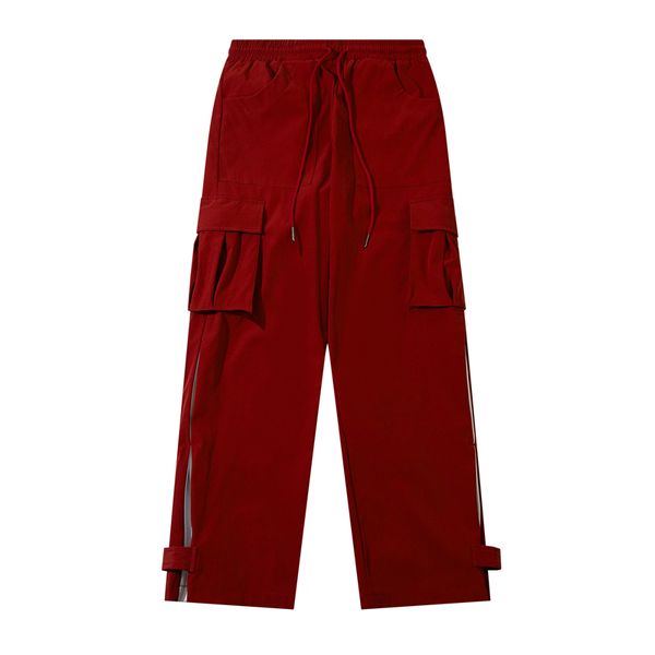 

patchwork wide leg casual men's cargo pants trousers drawstring pockets, Black