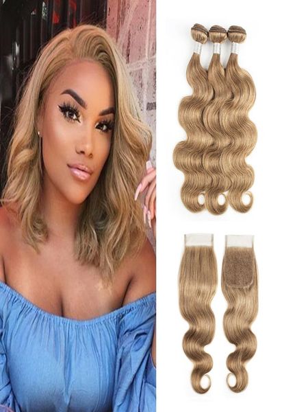 

8 ash blonde human hair weave bundles with closure brazilian virgin hair 34 bundles with 4x4 lace closure remy human hair extens4231794, Black;brown