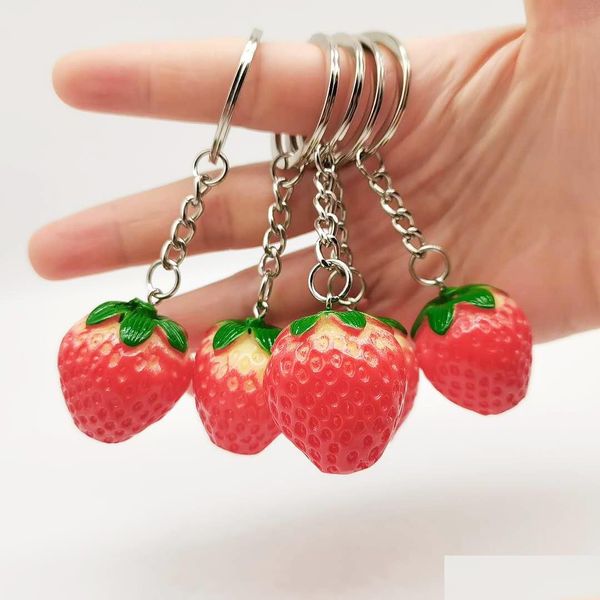 

keychains lanyards large size 3cm stberry keychain lover bag pendant fruit resin keychains accessories promotional samll key chain dhytb, Silver