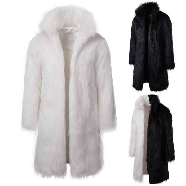 

Black Men's foreign trade winter fur coat and white fashion casual long