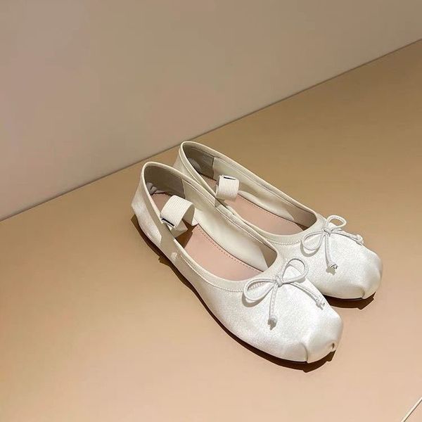 

bow flat brand-name shoes bottom mary jane comfortable luxury simple style elastic miu women's ballet shoes black white pink gray red b