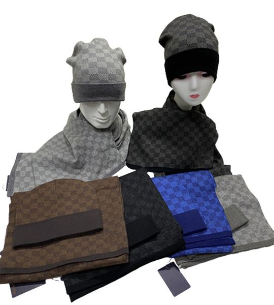 

fashion high-quality luxury hat scarf set for beanies men women winter 2 piece design caps shawl designer hats scarves wool beanie wrap scar, Blue;gray