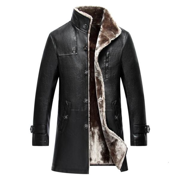 

men's leather faux leather mens clothing genuine sheep leather natural coat winter parka real fur long plush thick oversize sheepskin j, Black