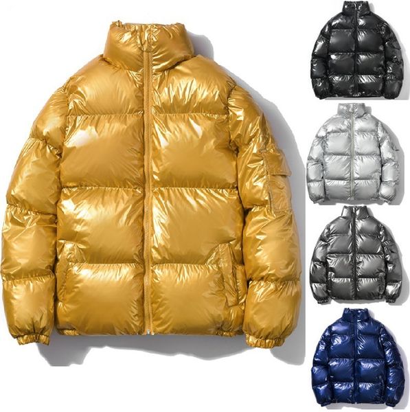 

men's wool blends men's warm winter jackets bright gold silver parkas men thicken coat male streetwear windbreaker parka men cloth, Black