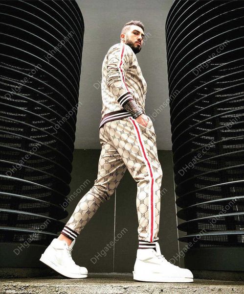 

tracksuits gentleman flower plaid men's jacket pants sports tracksuit 3d printing zipper two piece set men sport suit, Gray