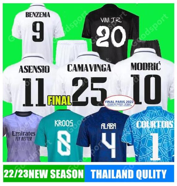 

finals 2023 benzema vini jr soccer jerseys 21 22 23 champions 14 time winners football shirt camavinga alaba modric camiseta men kids 2021 2, Black;yellow