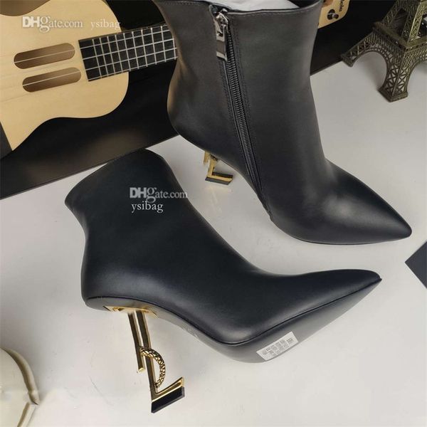 

winter designer boots leather yslity booties women ankle fashion luxury heel boot ds, Black