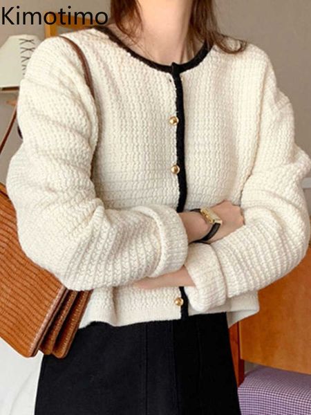 

women's sweaters kimotimo chic waffle knit vest women autumn round neck hit color edge loose sweater jacket korean elegant all match ve, White;black