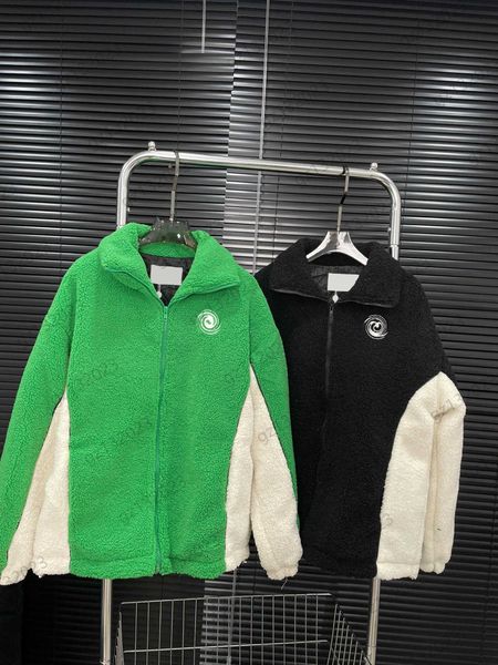 

womens jackets chest logo embroidery lapel contrast color lamb wool jacket soft lining windproof sleeve design zipper coats women clothes 2, Black;brown
