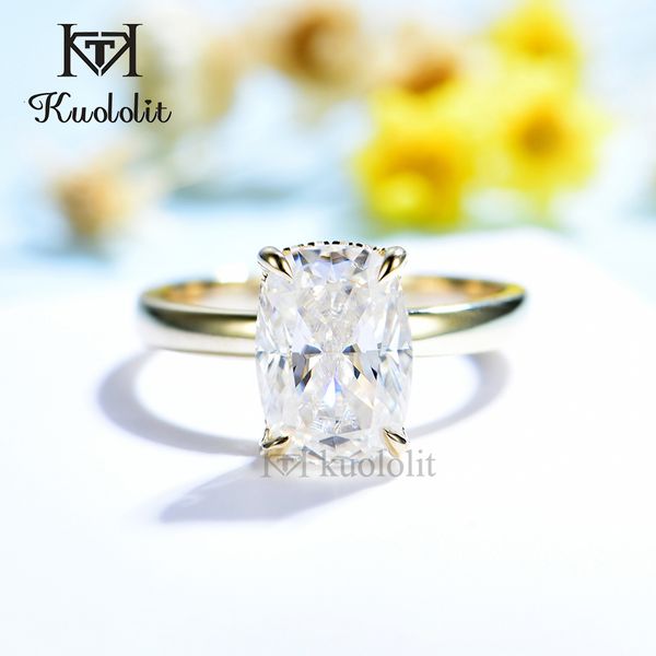 

solitaire ring kuololit 25ct crushed ice 585 14k 10k yellow gold for women elongated cushion hide halo party 221119, Golden;silver