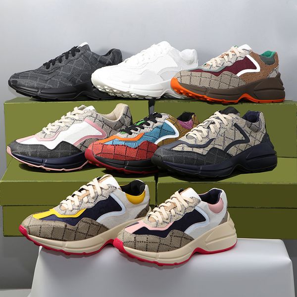 

designer shoes rhyton sneakers causal shoes men luxury vintage trainers chaussures ladies plaid pattern platform classic suede leather runni, Black