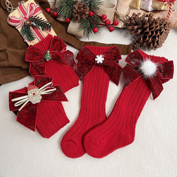 

kids socks winter baby girls boys christmas knee high sock woolen leg warmers children soft cotton red long for 05years 221125, Pink;yellow