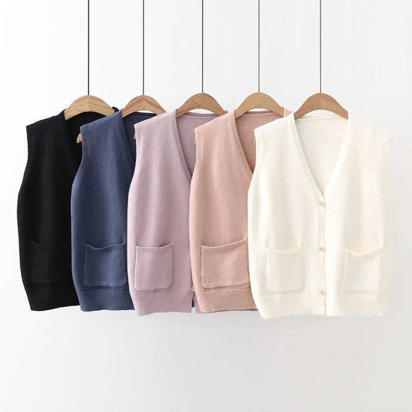 

women's sweaters jmprs autumn women sweater vest vhals knit vest casual loose simple pockets allcompetition button up black female j22, White;black