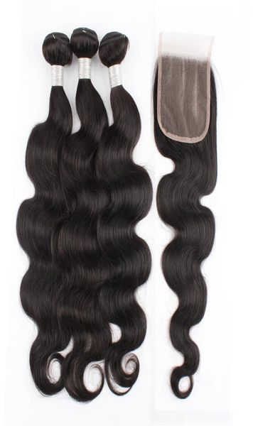 

whole 9a human hair bundles with closure straight body deep water wave brazilian virgin hair 3 weave bundles weft with lace cl3658901, Black;brown
