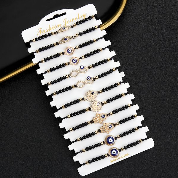 

heart turkey evil eye bracelet bohemia crystal beaded rope tree of life fatima hamsa for women jewelry, Golden;silver