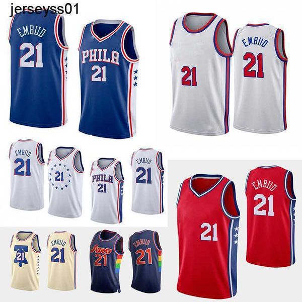 

men basketball jersey joel embiid #21 harden #1 tyrese maxey #0 harris #12 iverson 3 white red 2021-22 city jerseys men youth s-xxl, Black;red