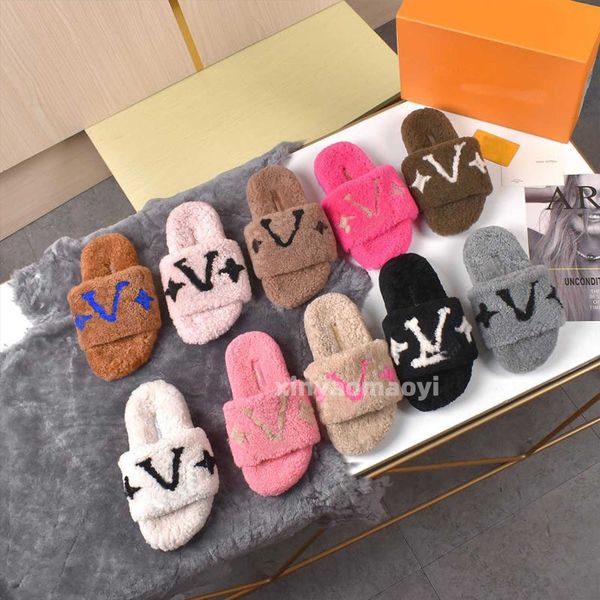 

luxury designer women sandals indoor outdoor slides wool rubber slippers fashion warm comfort shoes autumn winter slides scuffs sandal size, Black