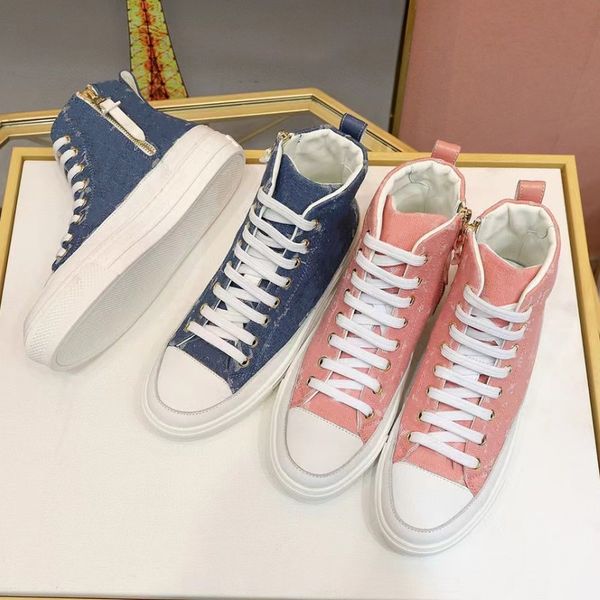 

boots new designer women embroidery letter canvas shoes classic luxury brand men high casual shoe fashion flat heel zipper straps sneakers n, Black