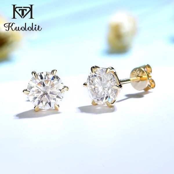 

stud kuololit 14k 10k yellow gold screw back earrings for women brilliant d vvs solitaire korean 6prong 221119, Golden;silver
