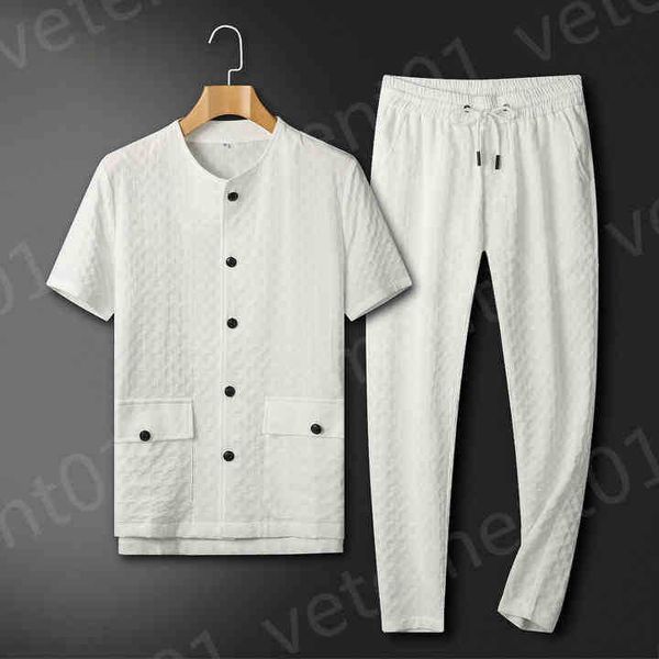 

branded womens two piece pants high end fabric pocket trim shirts high waist long leg pants tracksuits academy style luxury designer clothin, White