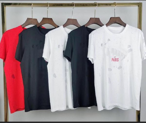 

2022 luxury europe paris men's t-shirts big broken holes two layer fabric cotton tshirt men women bigs letter print designer t-shirts, White;black