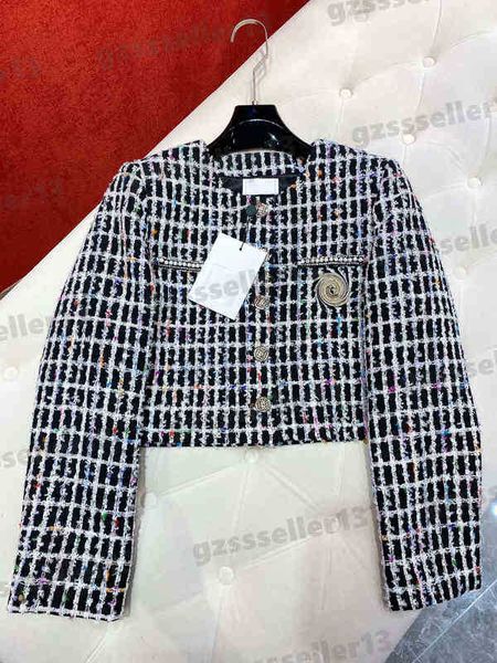 

designer womens jacket luxury pearl and diamond logo pattern tweed jacket fashion brand custom colored fabric plaid short jackets luxury wom, Black;brown