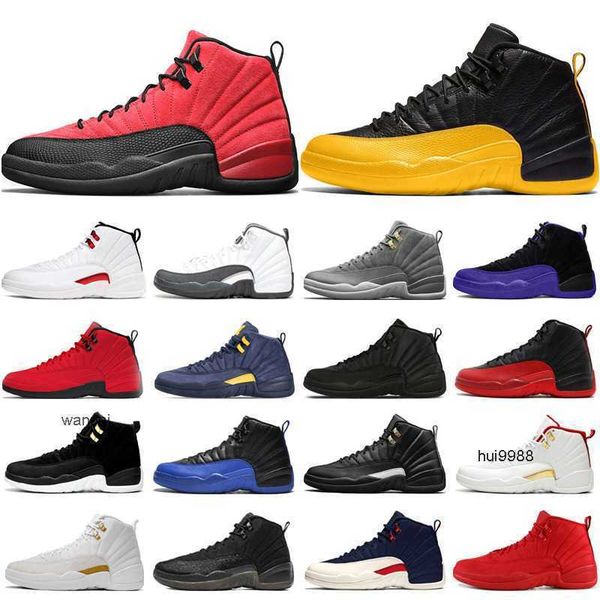 

2023 12s men basketball shoes jumpman 12 university gold dark concord indigo twist reverse flu gamma blue mens trainers sports sneakers with, Black