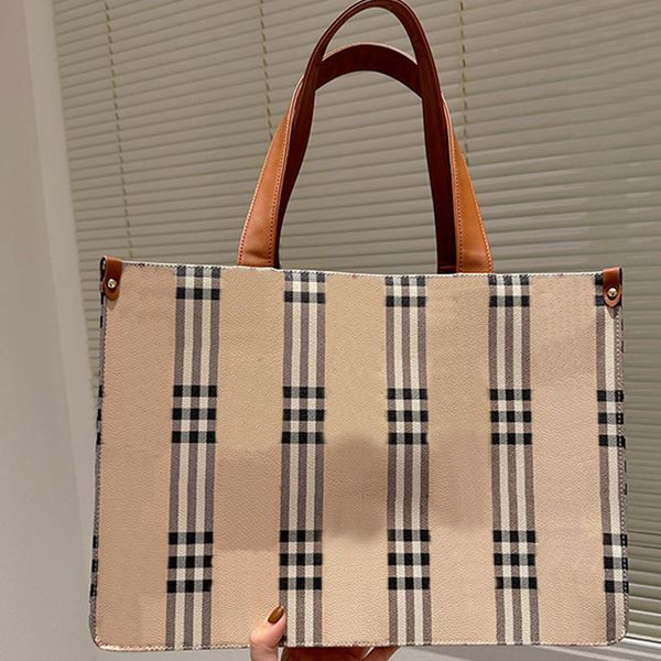 

checkered shopping bag tote handbag bag leather handle war horse pattern inside fashion letters women travel shoulder bags 41cm