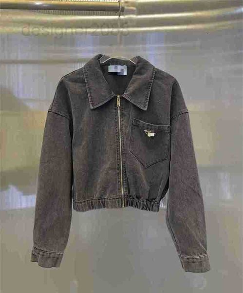 

women's jackets designer early autumn new zipper denim coat small lapel shoulder drop short p7dy, Black;brown