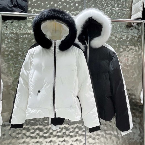 

brand women's jackets designer design winter fashion to keep warm new color contrast hooded down jacket with fur collar, Black;brown