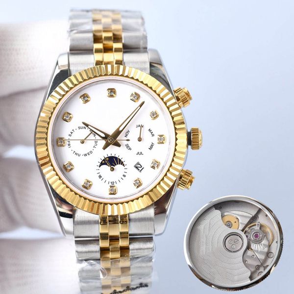 

mens watch all dials working automatic mechanical watches sapphire business wristwatches waterproof 41mm all stainless steel wristwatch, Slivery;brown
