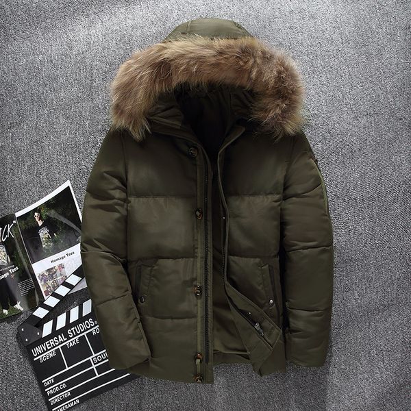 

men's down parkas winter jacket men white duck down jacket men's thick warm snow parkas overcoat windbreaker fur collar hooded war, Black