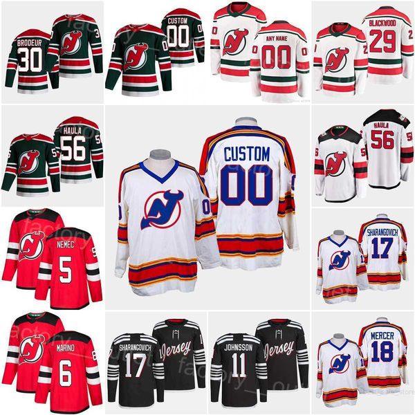 

new jersey hockey devils 18 ondrej palat jersey 17 yegor sharangovich 29 mackenzie blackwood andreas johnsson martin brodeur erik haula john, Black;red