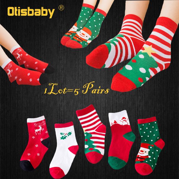 

kids socks 5pairs christmas 100% cotton baby boys girls winter year striped keep warm floor antiskid childrens 212 years 221125, Pink;yellow