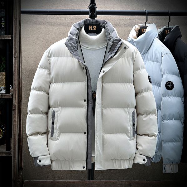 

men's down parkas autumn and winter loose teenager cotton jacket solid winter cotton jacket male student warm hooded cotton jacket 2211, Black