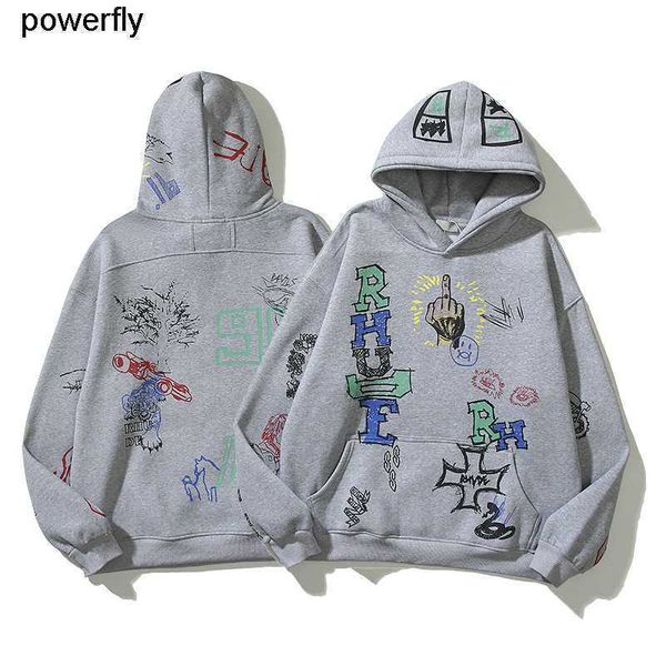 

men's hoodies sweatshirts 2022 autumn rhude graffiti printing men's women's casual couple fashion streetwear hoodies, Black