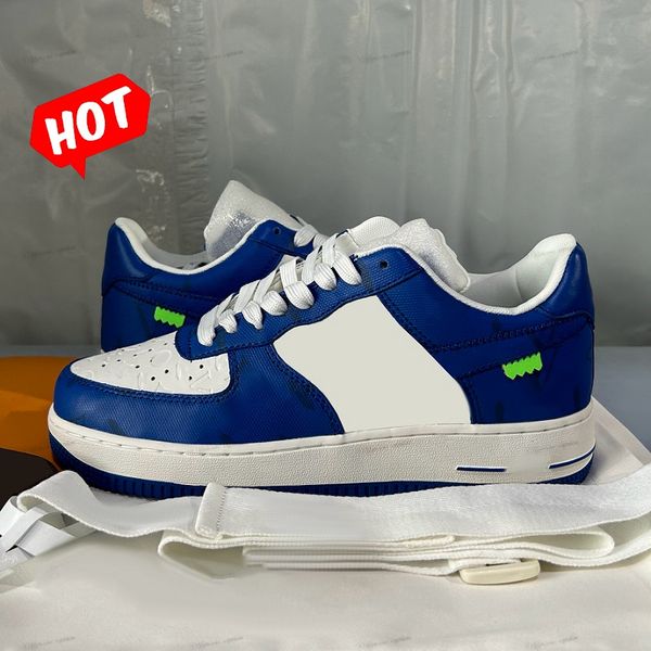 

casual shoes ones designer fashion 1 embossed character by virgil abloh sneakers trainer shoe lows 1s high platform co branding damier azur, Black