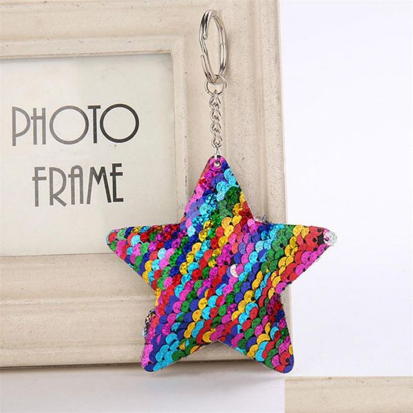 

keychains lanyards fish scale sequin star keychain key ring holders bag hang women kids fashion jewelry gift drop delivery accessor dhr9t, Silver