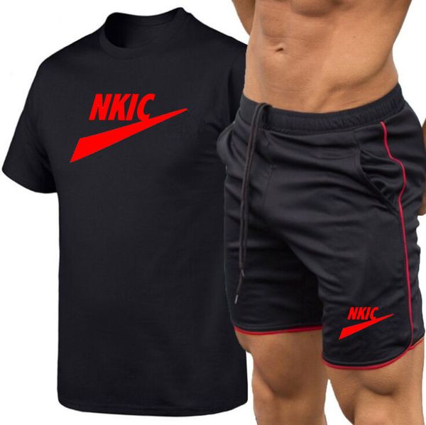 

new tracksuit men summer sets t shirts shorts 2 pieces running sport suit male football volleyball sportswear plus size, Gray