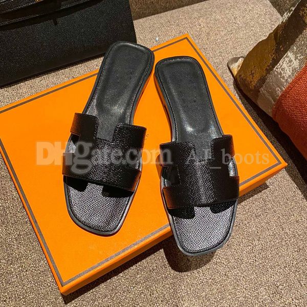 

women slippers luxury designer sandal beach slide for woman slipper crocodile skin leather flip flops ladies orange scuffs shoes original bo, Black