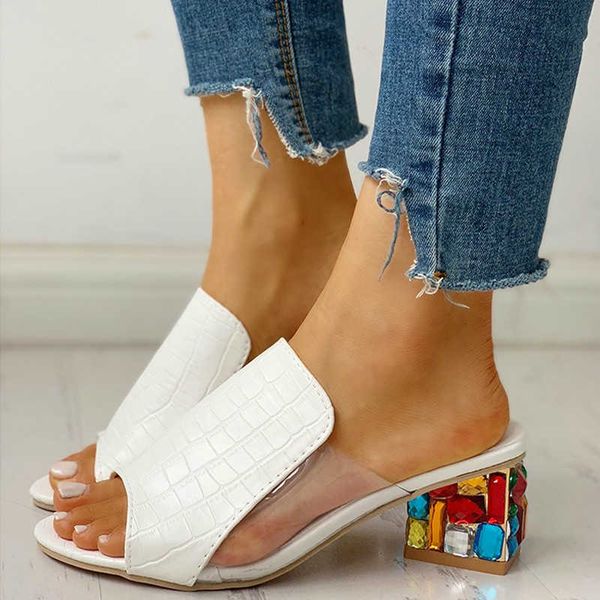 

women slipper casual shoes beach sandals ladies shoes platform mules crystal peep toe print bohemian sandalias de mujer y200620, Black