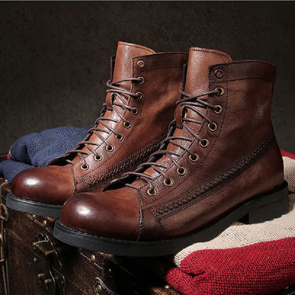 

vintage mens martin boots british style round toe fashion shoes casual botas rubber sole men short ankle outdoors boot, Black