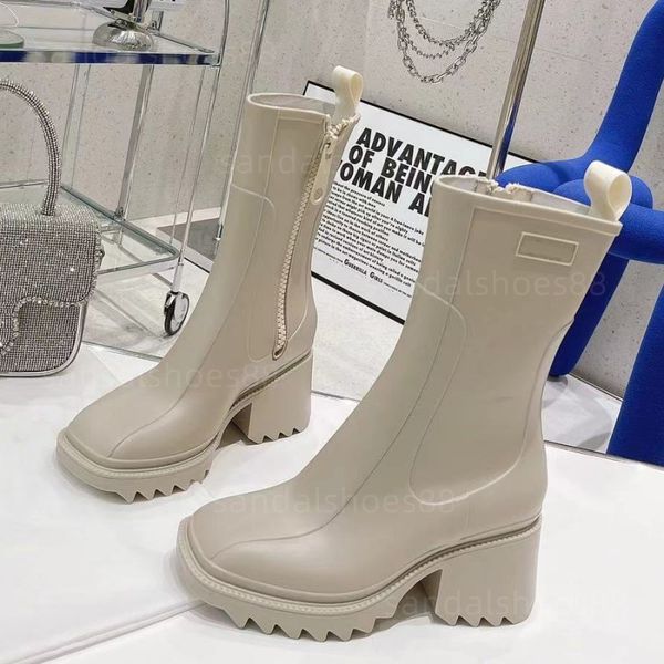 

waterproof rain boots block heel booties low heels brown black beige ankle boot square toe rubber pvc shearling fashion dress shoe pumps des