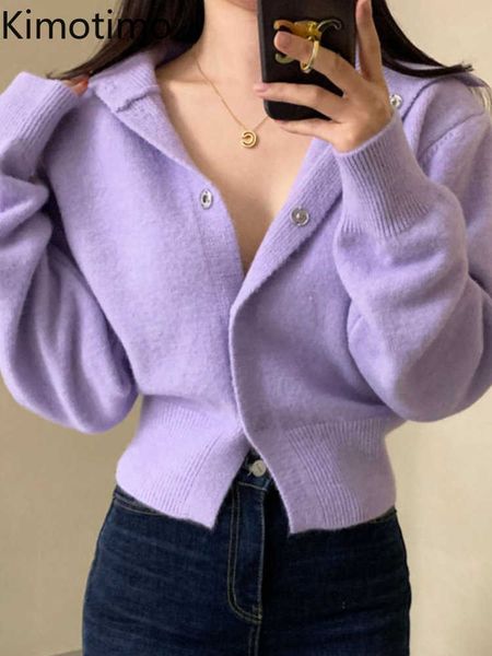 

women's sweaters kimotimo stand collar knitted vest women autumn dark button design waist sweater korean chic soft puff sleeves slim j, White;black