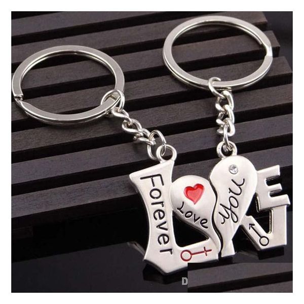 

key rings couple i love you keychain heart key ring bag hangs women men lovers valentines day gift fashion jewelry drop delivery dhbxg, Slivery;golden