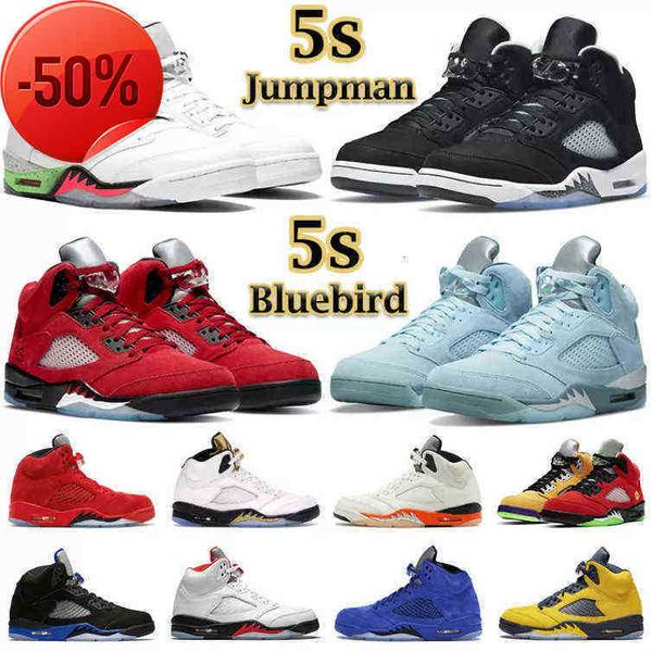 

2022 men basketball shoes 5s jumpman 5 bluebird moonlight racer blue raging red shattered backboard jade horizon fire red mens trainers, Black