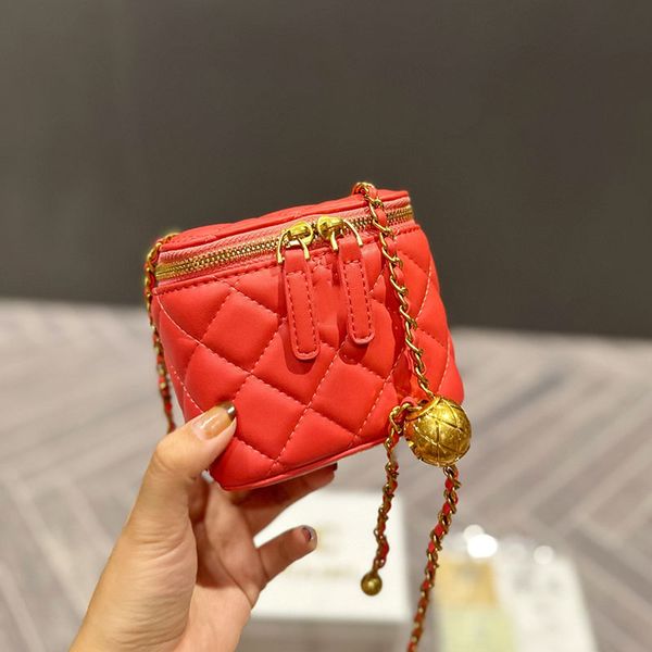 

womens designer tiny mini lambskin vanity box bags with gold crush ball metal crossbody shoulder cosmetic case luxury outdoor sacoche handba