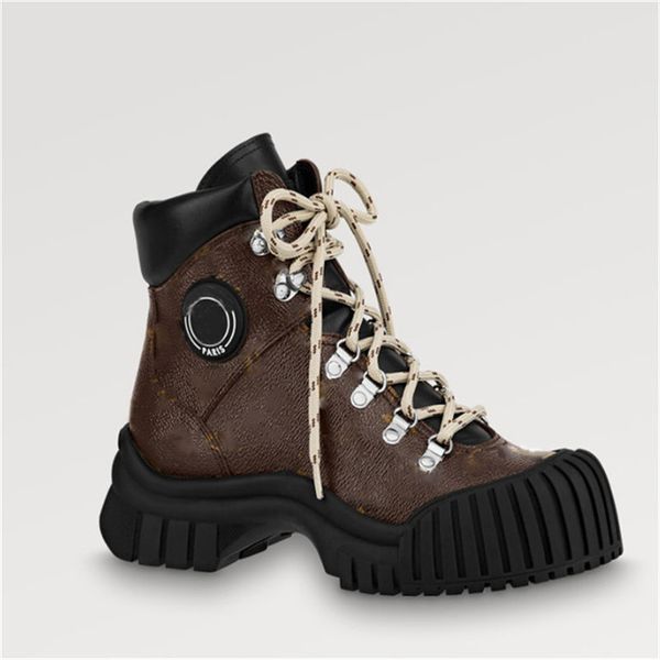 

2023 luxury ruby flat ranger ankle boots women leather booties chunky lightweight rubber outsole boot flat sneakers casual shoes with box, Black