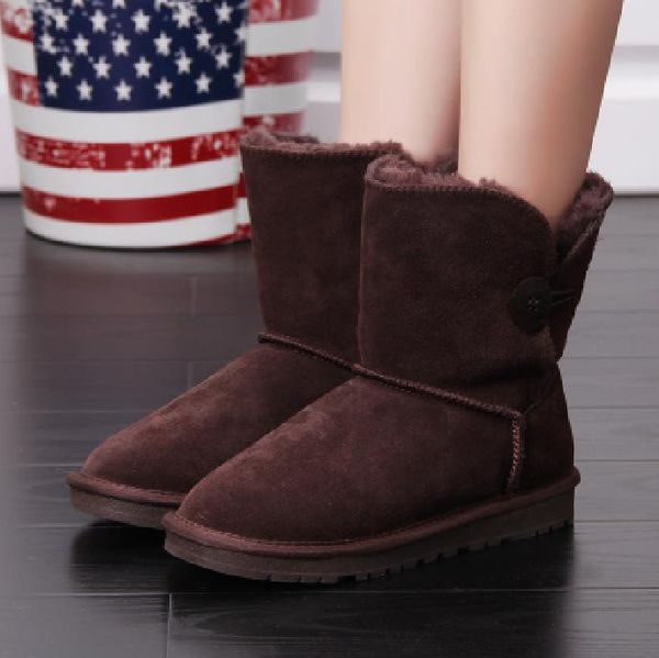 

2022 aus u5803 classical buttons short miniwomen snow boots keep warms boot man womens plush casual warm boots sheepskin suede shoes chestnu, Black