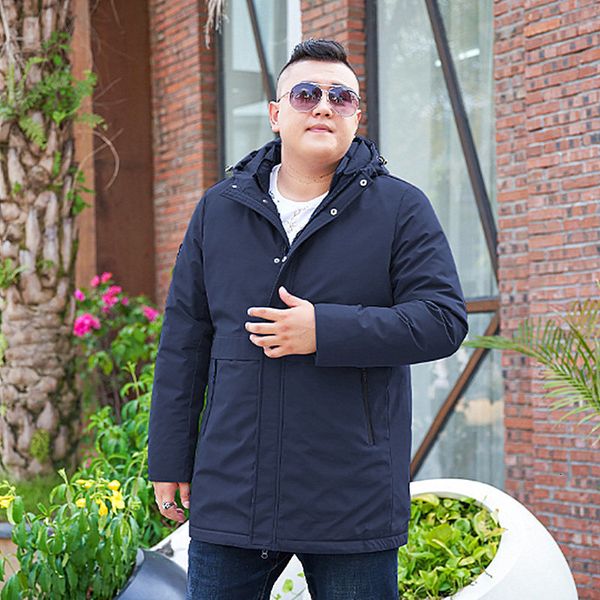 

men's down parkas winter polyester men's down jacket hooded long sleeve cardigan pockets plus size solid thick fashion office lady, Black